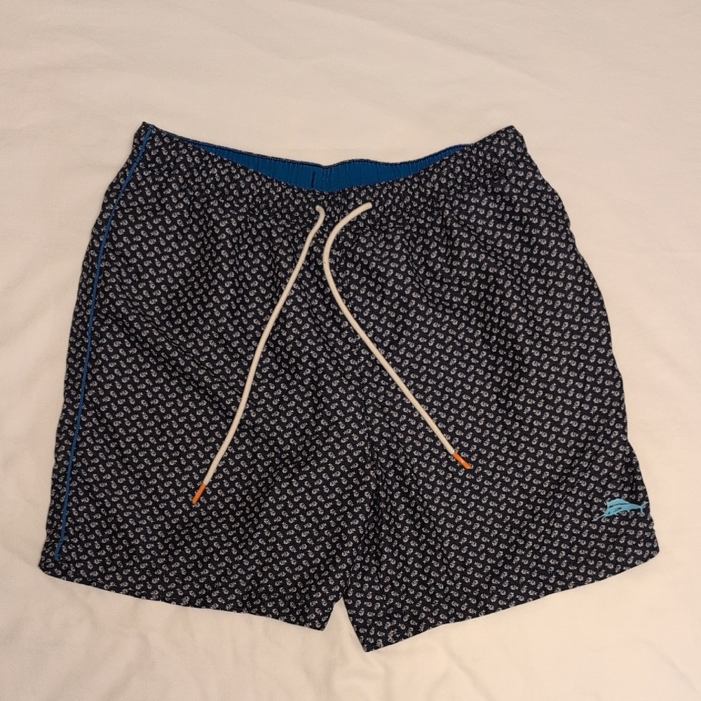 Tommy Bahama Patterned Swim Trunks in Navy and White